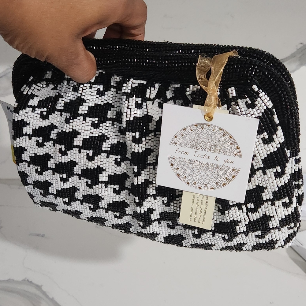 Black and White Beaded Clutch